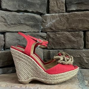 Jon Josef Red Peep Toe Wedge Sandal / SZ 10‎